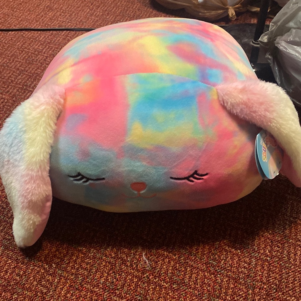 Squishmallow Candy 12” stackable stack rainbow tie dyed Easter bunny NWT